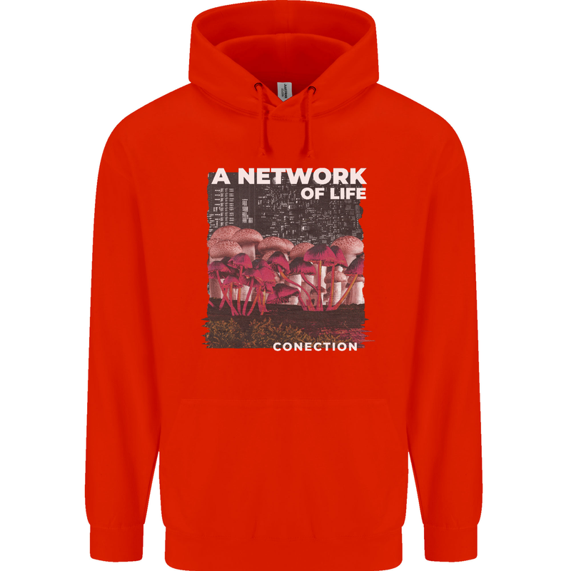 Mushrooms A Network of Life Mycology Childrens Kids Hoodie Bright Red