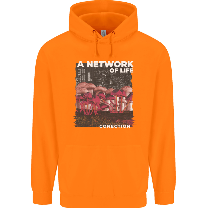 Mushrooms A Network of Life Mycology Childrens Kids Hoodie Orange