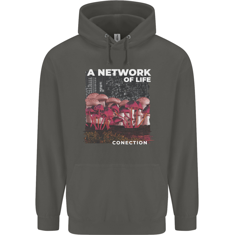 Mushrooms A Network of Life Mycology Childrens Kids Hoodie Storm Grey