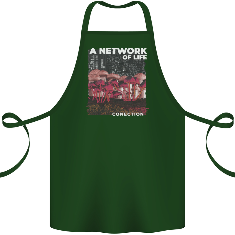 Mushrooms A Network of Life Mycology Cotton Apron 100% Organic Forest Green