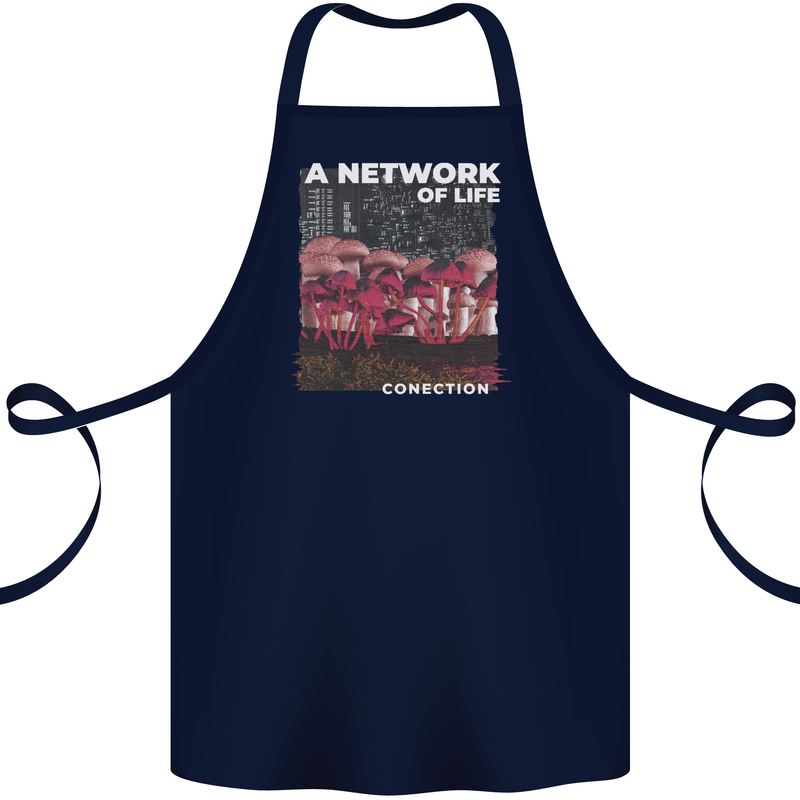 Mushrooms A Network of Life Mycology Cotton Apron 100% Organic Navy Blue
