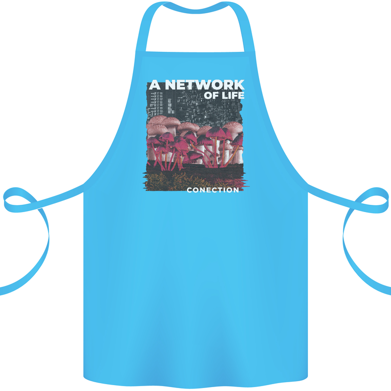 Mushrooms A Network of Life Mycology Cotton Apron 100% Organic Turquoise