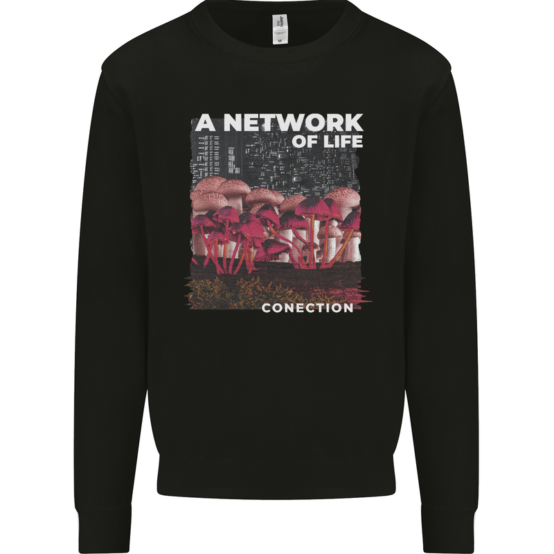 Mushrooms A Network of Life Mycology Kids Sweatshirt Jumper Black