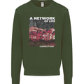 Mushrooms A Network of Life Mycology Kids Sweatshirt Jumper Forest Green