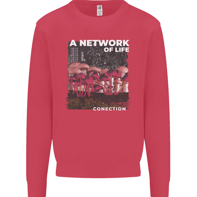 Mushrooms A Network of Life Mycology Kids Sweatshirt Jumper Heliconia