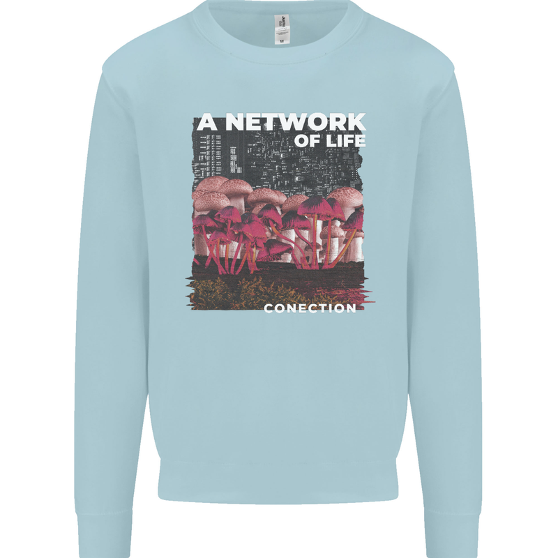 Mushrooms A Network of Life Mycology Kids Sweatshirt Jumper Light Blue