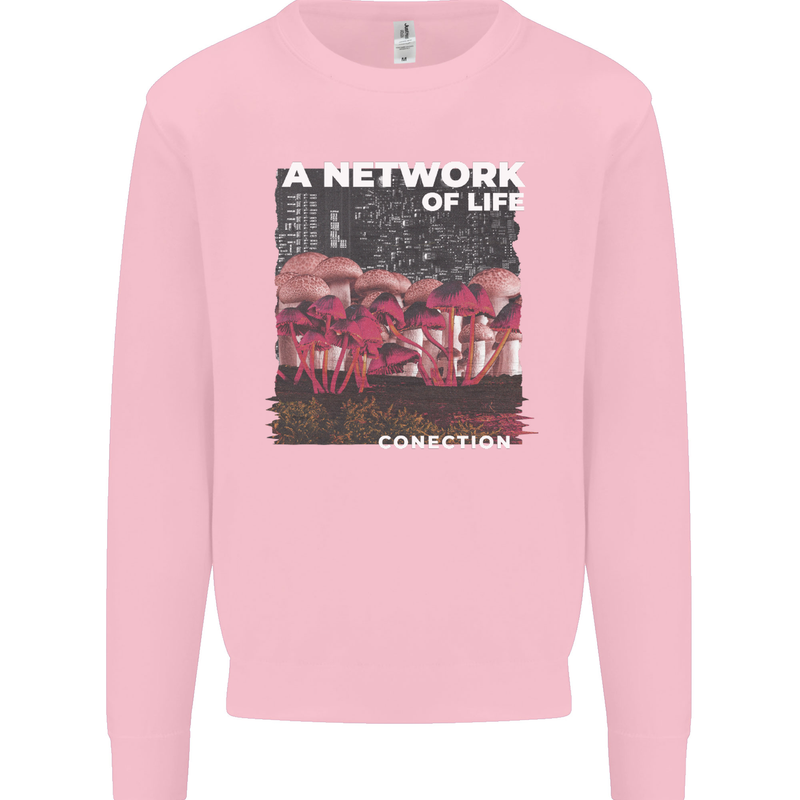 Mushrooms A Network of Life Mycology Kids Sweatshirt Jumper Light Pink