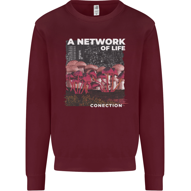Mushrooms A Network of Life Mycology Kids Sweatshirt Jumper Maroon