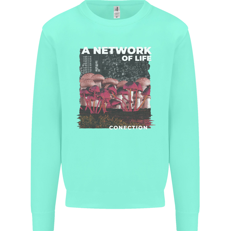 Mushrooms A Network of Life Mycology Kids Sweatshirt Jumper Peppermint
