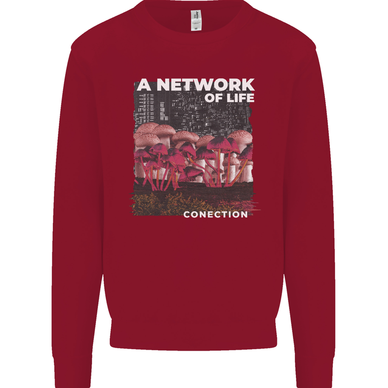 Mushrooms A Network of Life Mycology Kids Sweatshirt Jumper Red