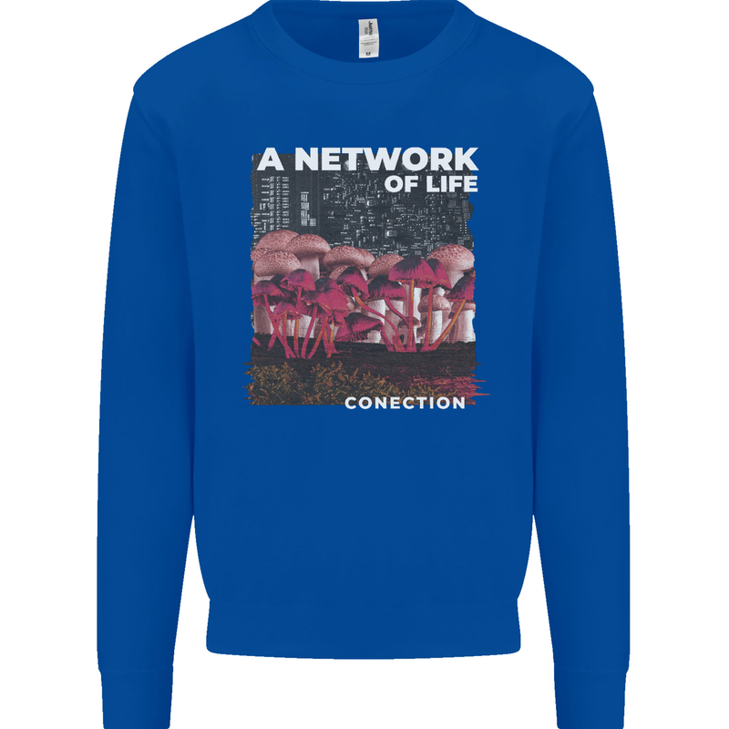 Mushrooms A Network of Life Mycology Kids Sweatshirt Jumper Royal Blue