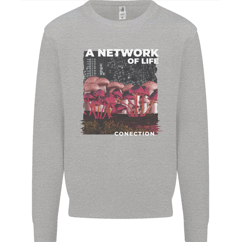 Mushrooms A Network of Life Mycology Kids Sweatshirt Jumper Sports Grey