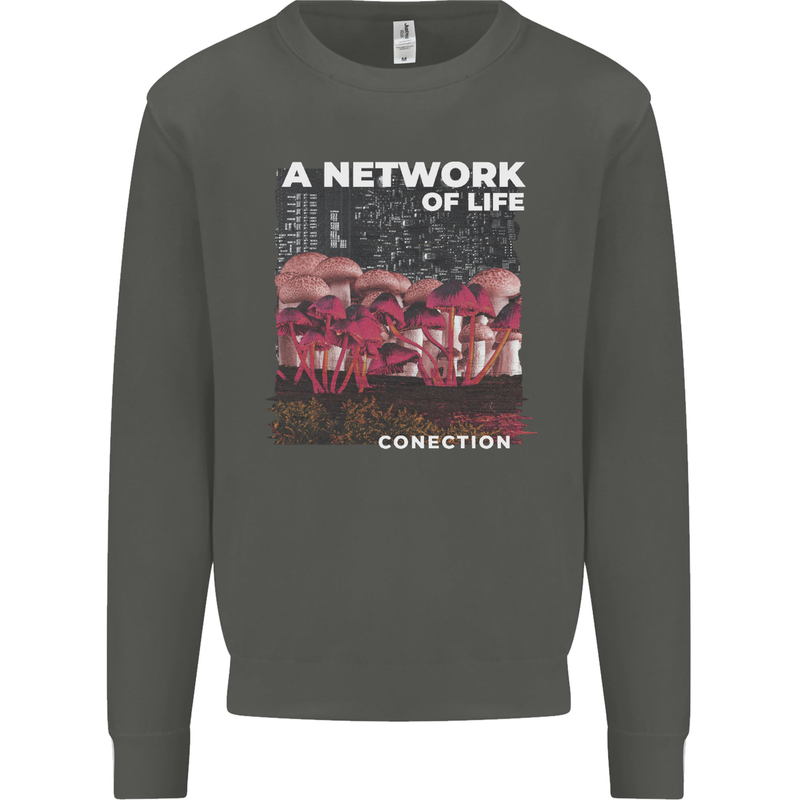 Mushrooms A Network of Life Mycology Kids Sweatshirt Jumper Storm Grey