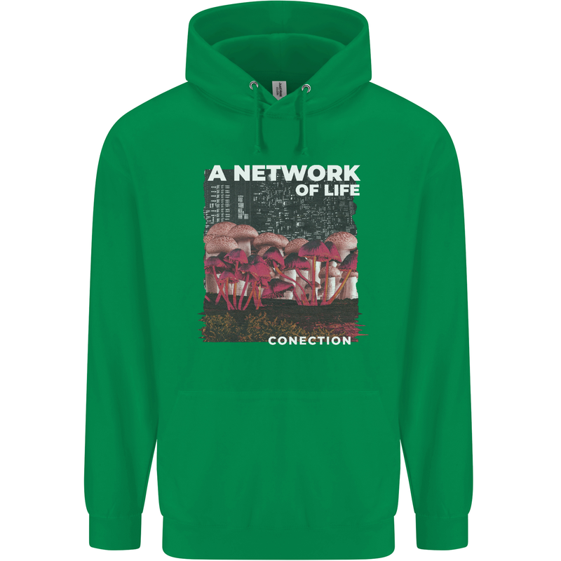 Mushrooms A Network of Life Mycology Mens 80% Cotton Hoodie Irish Green
