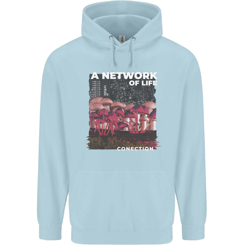 Mushrooms A Network of Life Mycology Mens 80% Cotton Hoodie Light Blue