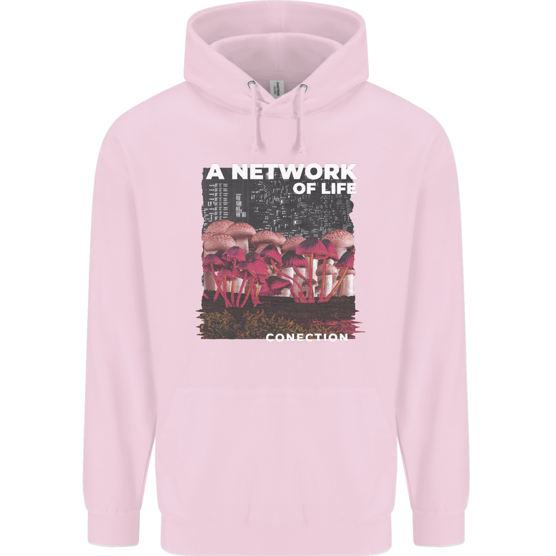 Mushrooms A Network of Life Mycology Mens 80% Cotton Hoodie Light Pink