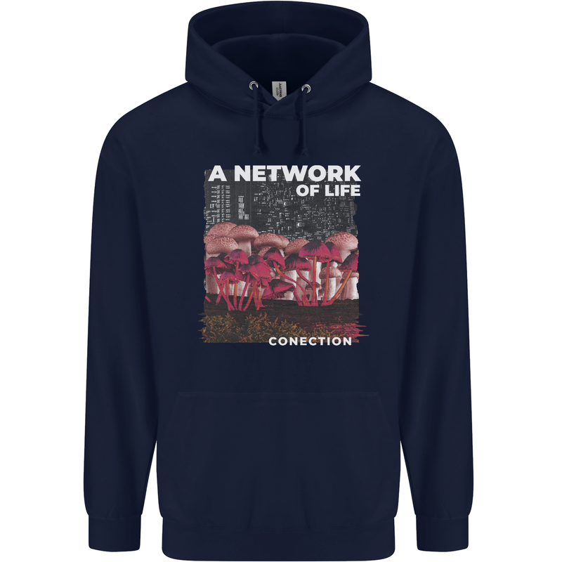 Mushrooms A Network of Life Mycology Mens 80% Cotton Hoodie Navy Blue
