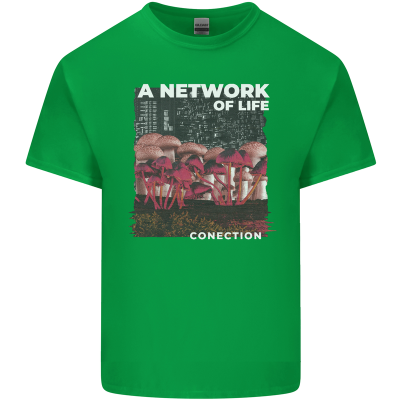 Mushrooms A Network of Life Mycology Mens Cotton T-Shirt Tee Top Irish Green