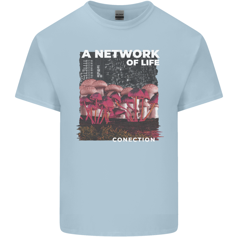 Mushrooms A Network of Life Mycology Mens Cotton T-Shirt Tee Top Light Blue