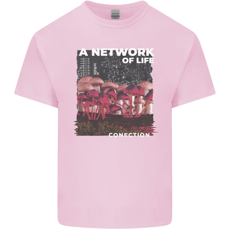 Mushrooms A Network of Life Mycology Mens Cotton T-Shirt Tee Top Light Pink