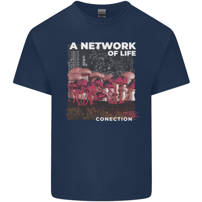 Mushrooms A Network of Life Mycology Mens Cotton T-Shirt Tee Top Navy Blue