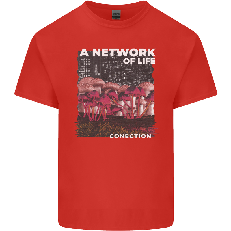 Mushrooms A Network of Life Mycology Mens Cotton T-Shirt Tee Top Red