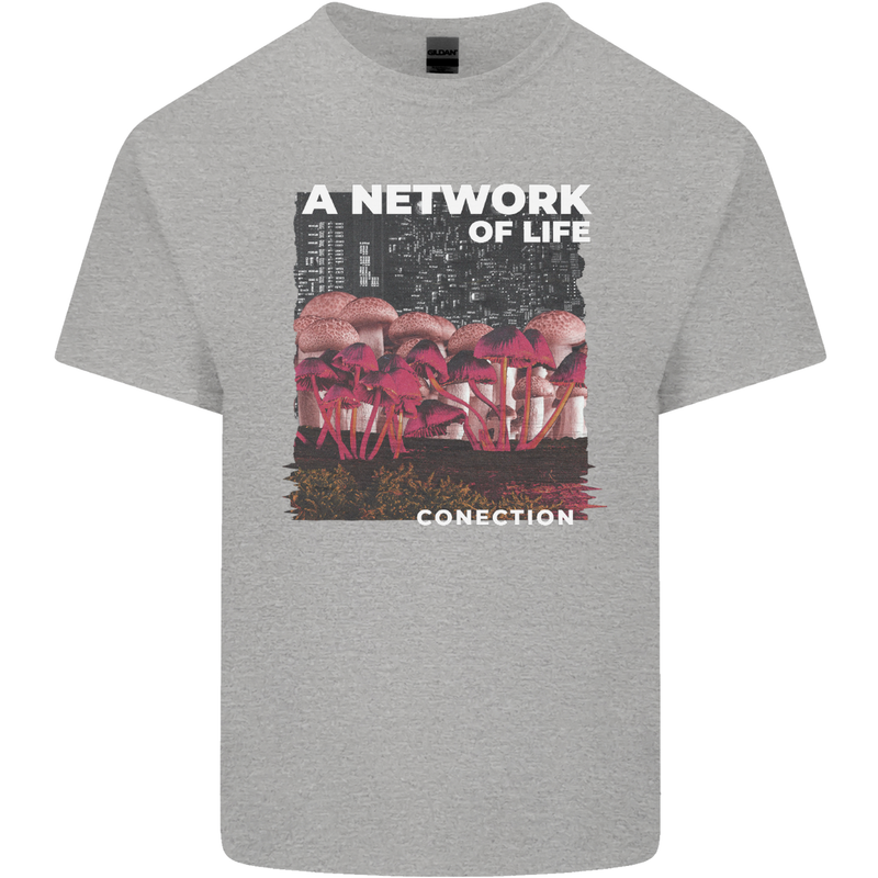 Mushrooms A Network of Life Mycology Mens Cotton T-Shirt Tee Top Sports Grey