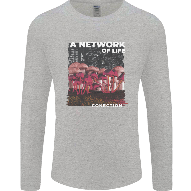 Mushrooms A Network of Life Mycology Mens Long Sleeve T-Shirt Sports Grey