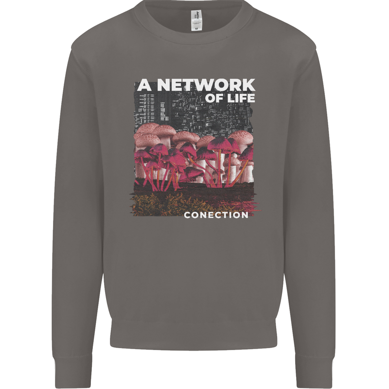 Mushrooms A Network of Life Mycology Mens Sweatshirt Jumper Charcoal