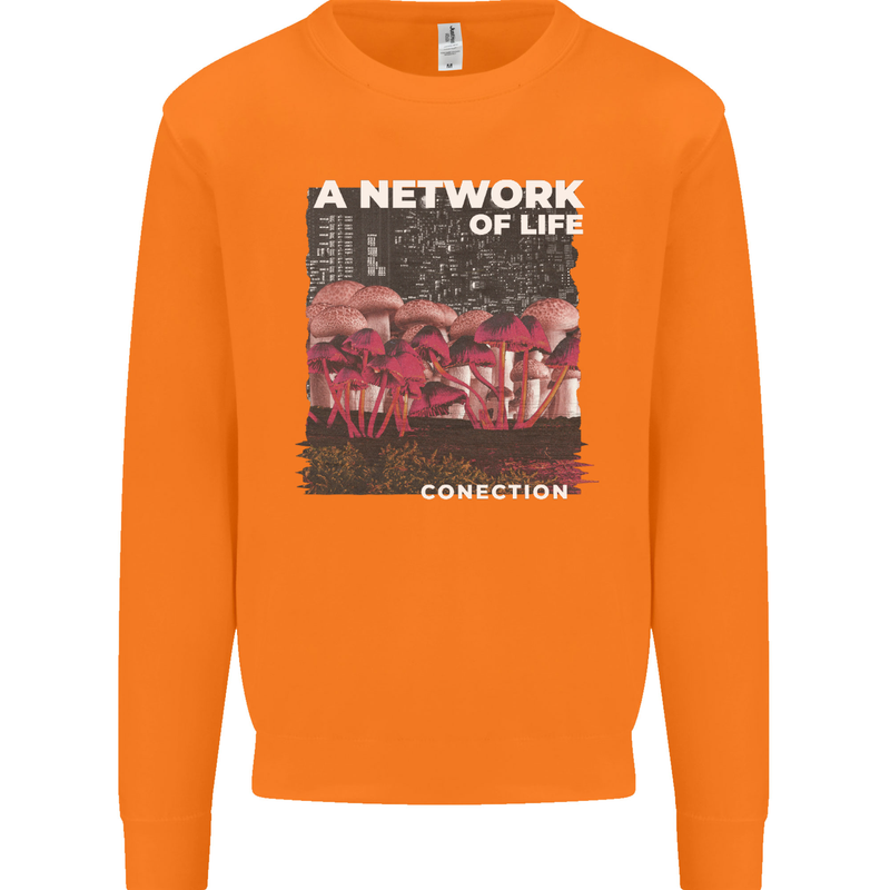 Mushrooms A Network of Life Mycology Mens Sweatshirt Jumper Orange