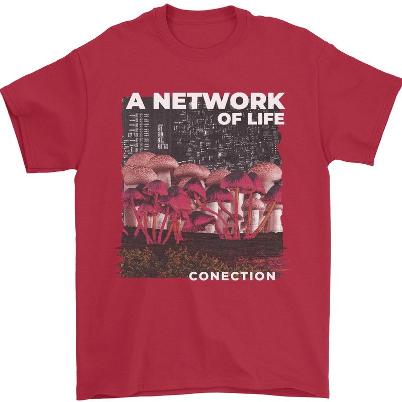 Mushrooms A Network of Life Mycology Mens T-Shirt 100% Cotton Red