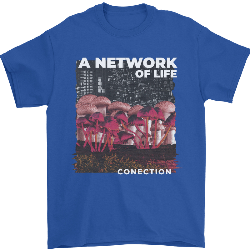 Mushrooms A Network of Life Mycology Mens T-Shirt 100% Cotton Royal Blue