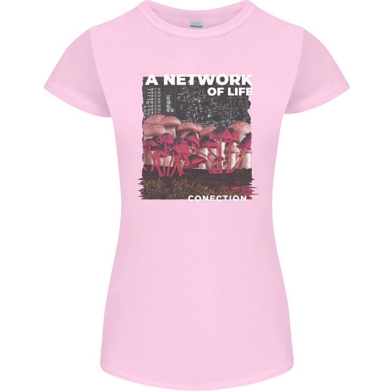Mushrooms A Network of Life Mycology Womens Petite Cut T-Shirt Light Pink