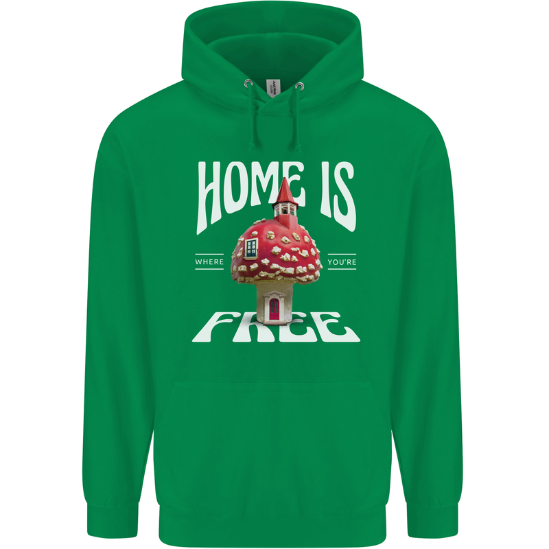Mushrooms Home is Where You're Free Childrens Kids Hoodie Irish Green