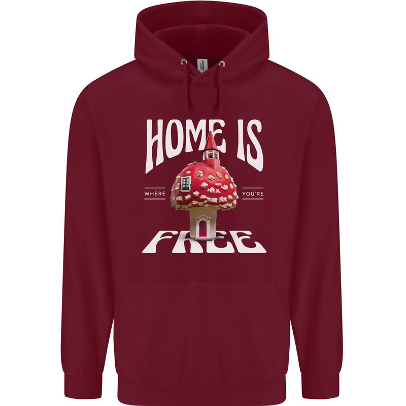 Mushrooms Home is Where You're Free Childrens Kids Hoodie Maroon