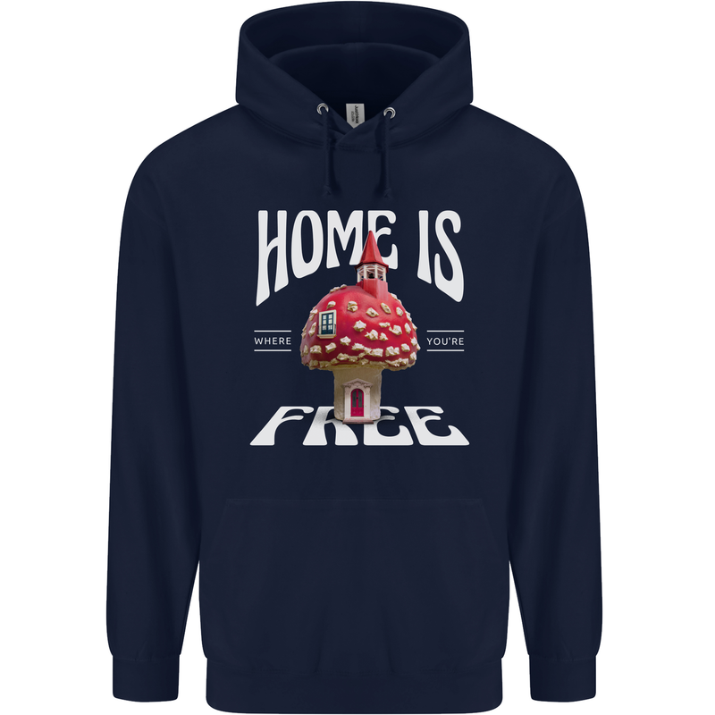 Mushrooms Home is Where You're Free Childrens Kids Hoodie Navy Blue