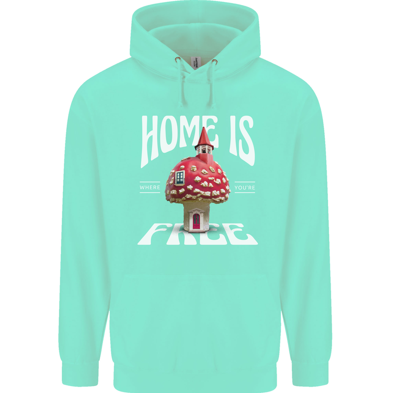 Mushrooms Home is Where You're Free Childrens Kids Hoodie Peppermint