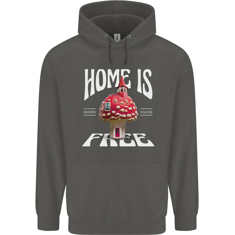 Mushrooms Home is Where You're Free Childrens Kids Hoodie Storm Grey