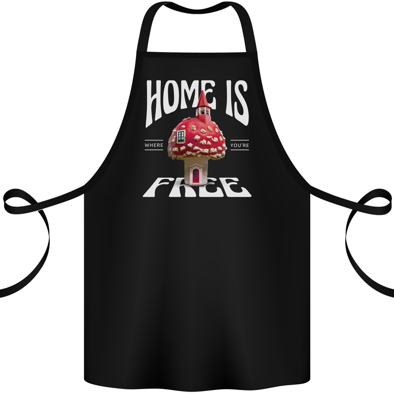 Mushrooms Home is Where You're Free Cotton Apron 100% Organic Black