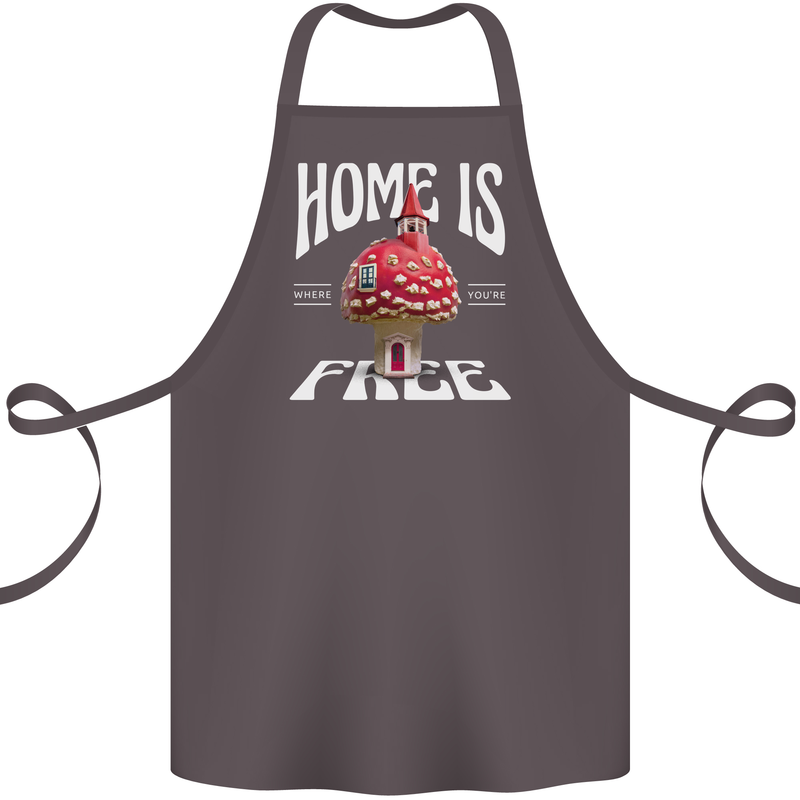 Mushrooms Home is Where You're Free Cotton Apron 100% Organic Dark Grey