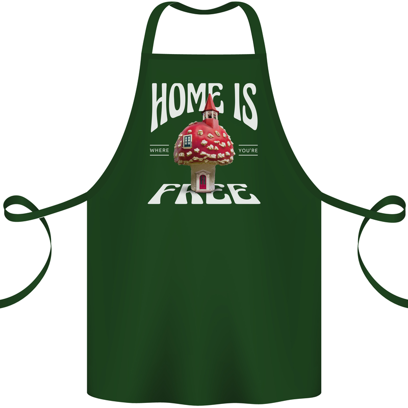 Mushrooms Home is Where You're Free Cotton Apron 100% Organic Forest Green