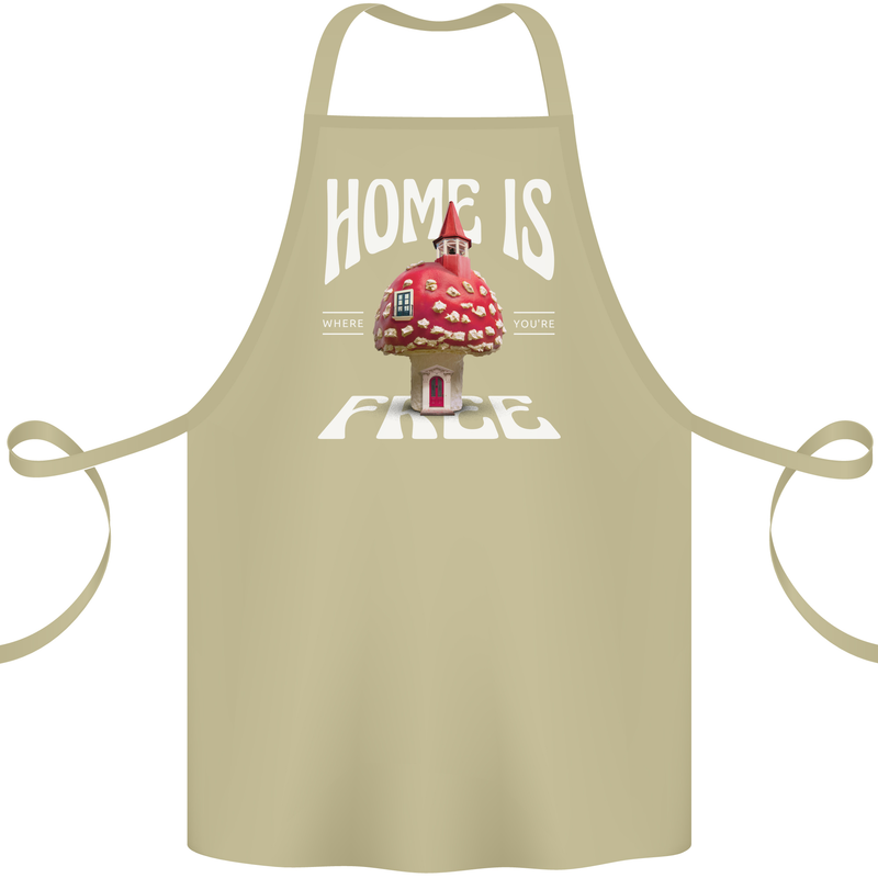 Mushrooms Home is Where You're Free Cotton Apron 100% Organic Khaki