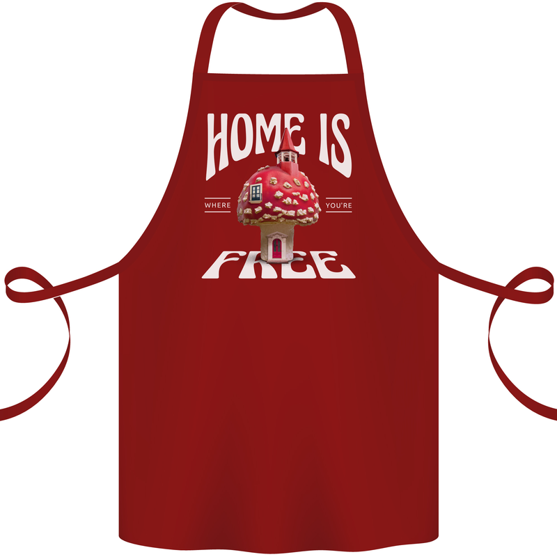 Mushrooms Home is Where You're Free Cotton Apron 100% Organic Maroon