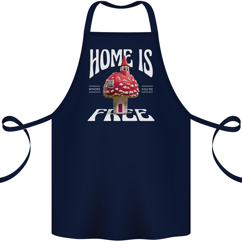 Mushrooms Home is Where You're Free Cotton Apron 100% Organic Navy Blue