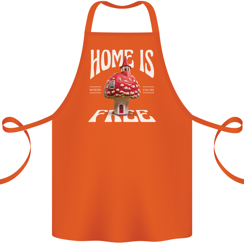 Mushrooms Home is Where You're Free Cotton Apron 100% Organic Orange