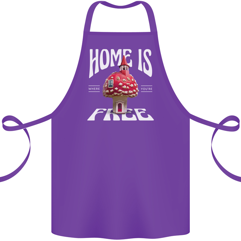 Mushrooms Home is Where You're Free Cotton Apron 100% Organic Purple