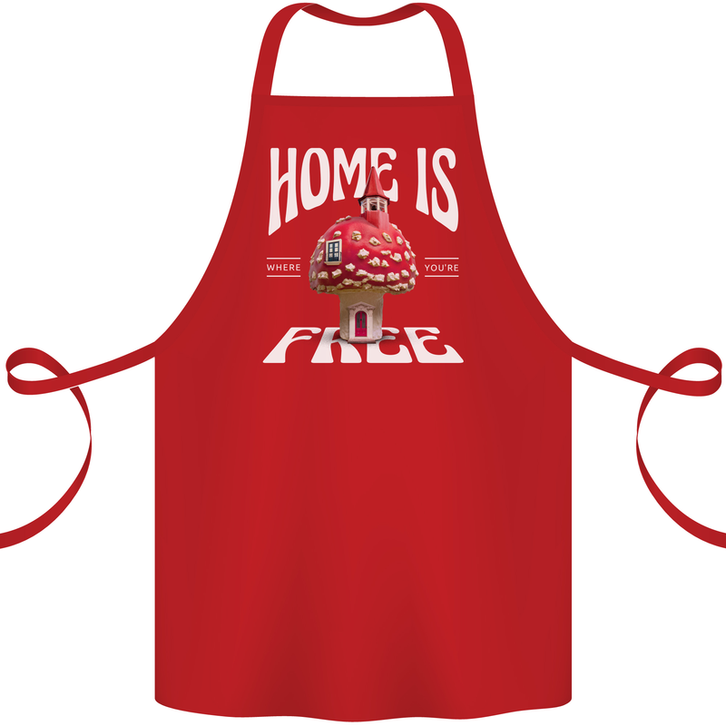 Mushrooms Home is Where You're Free Cotton Apron 100% Organic Red