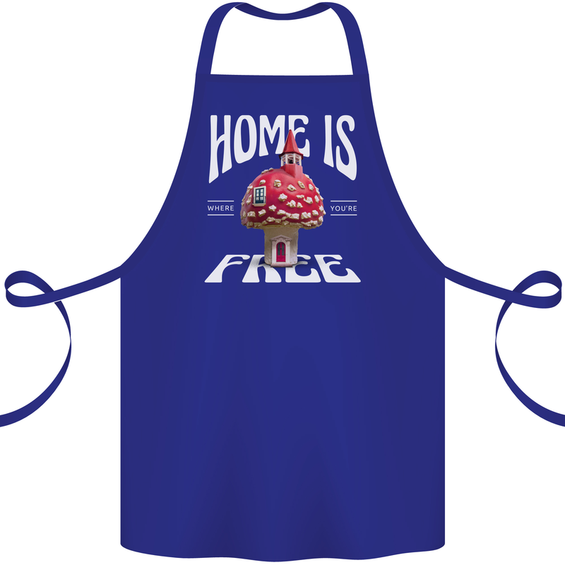 Mushrooms Home is Where You're Free Cotton Apron 100% Organic Royal Blue