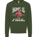 Mushrooms Home is Where You're Free Kids Sweatshirt Jumper Forest Green