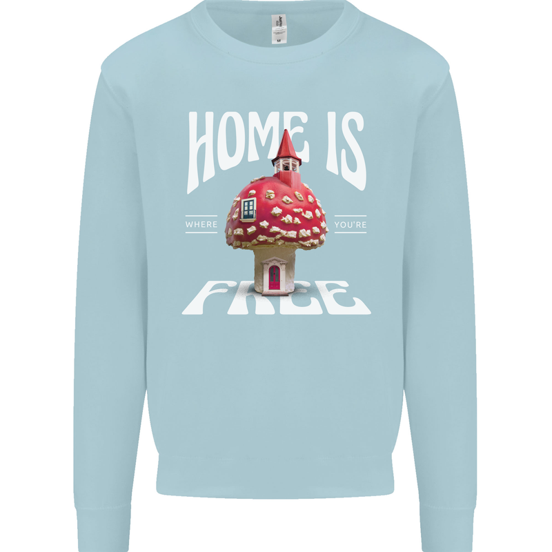 Mushrooms Home is Where You're Free Kids Sweatshirt Jumper Light Blue